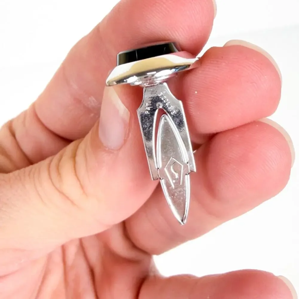 Swank Silver Tone and Black Glass Cufflinks with Matching Tie Clip